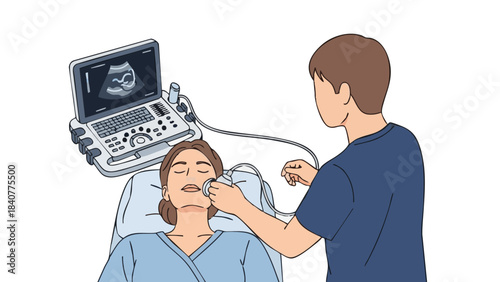 Man performing facial ultrasound on patient in medical setting  