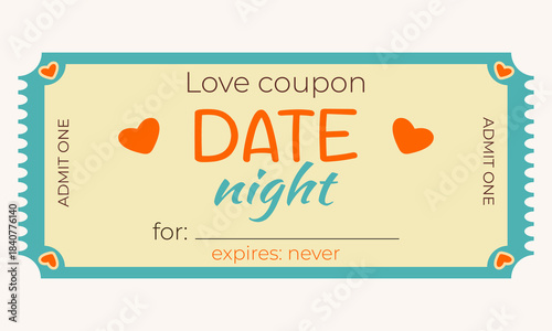 Date night, love coupon, Valentine's Day template