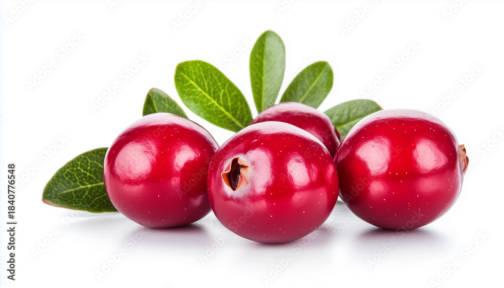 Obraz premium Cranberry with leaves isolated on white background