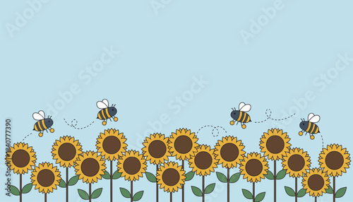 A field of sunflowers with bees busily collecting pollen illustrating the beauty and productivity of a beefriendly habitat.