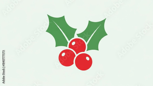 A simple and festive graphic illustration of three bright red holly berries with green spiky leaves isolated on white background