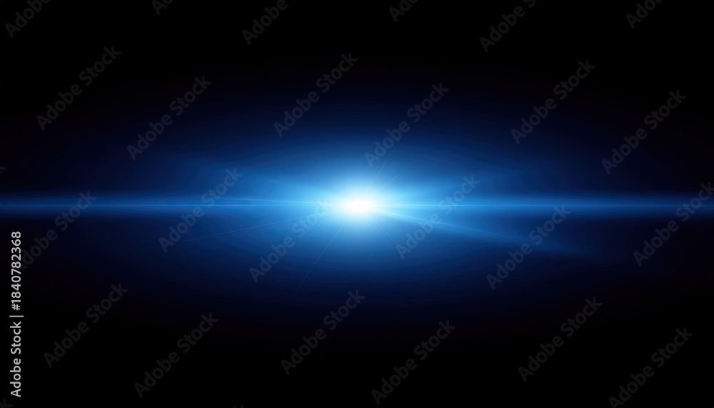 Fototapeta premium Bright Blue Light Flare Streaking Across a Dark Void with Tiny Particles Floating in Space