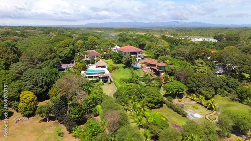Aerial video taken with a drone on Santa Clara Beach on a sunny day with perfect weather next to the Pacific Ocean, in the province of Coclé, in Río Hato, Panama.	
