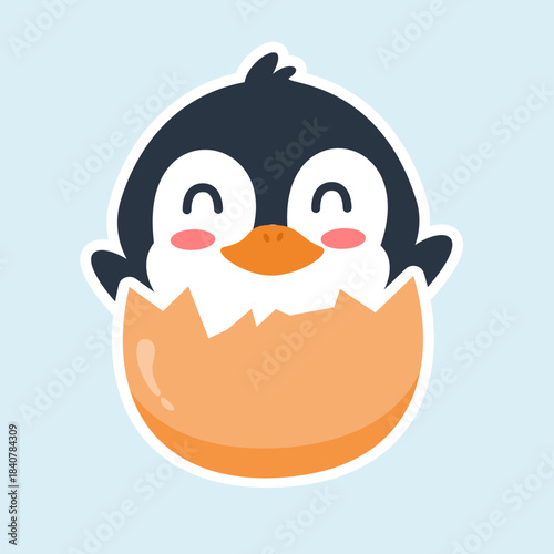 Penguin in egg cartoon. Cute animal illustration