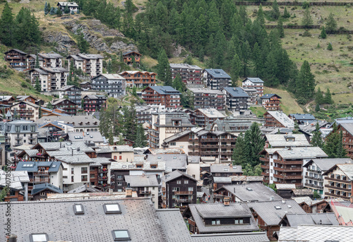 View of the alpine town of Zermatt in Swiss