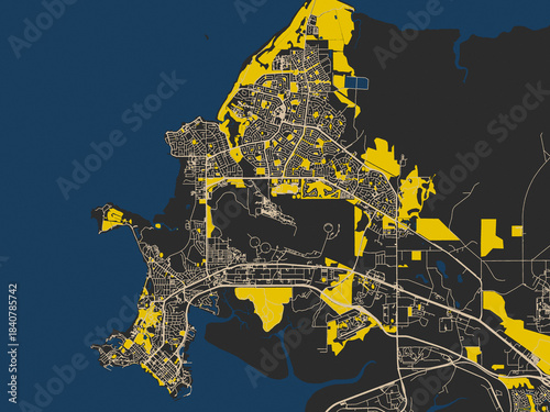 Εκτύπωση καμβά Urban map of Darwin, Australia in a dark flat palette: graphite black base with