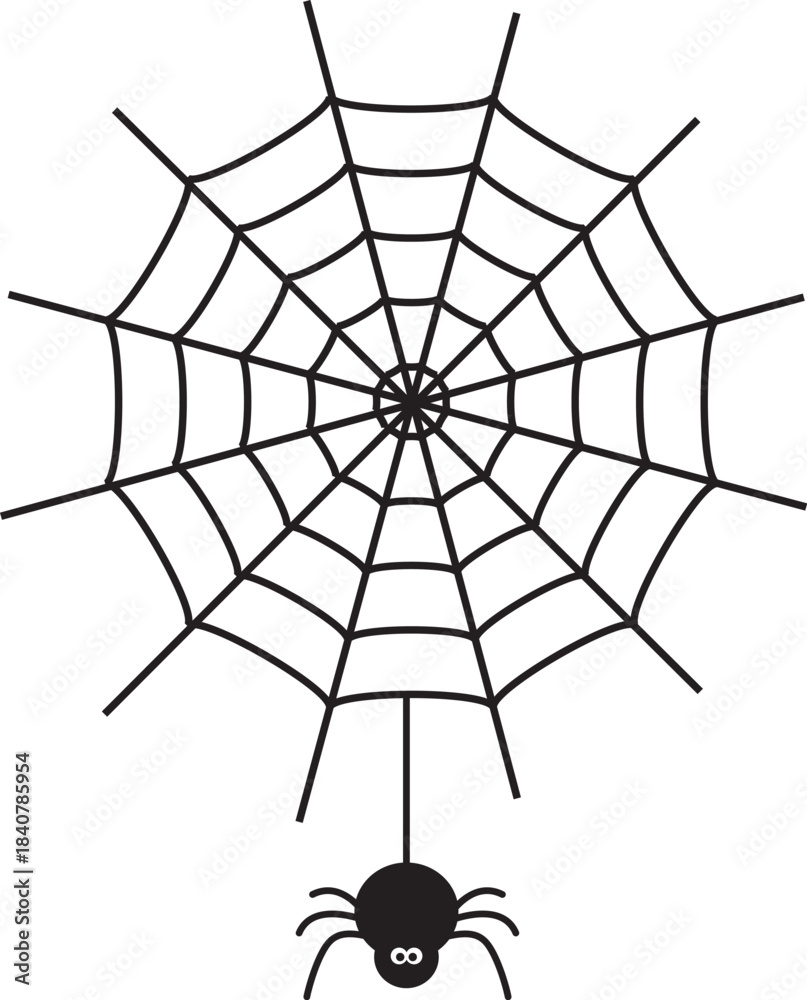 Fototapeta premium Halloween Spider Web: A spooky spider delicately descends from its intricate web, creating a chilling image of the Halloween spirit.