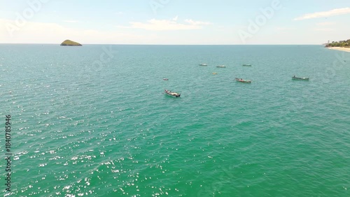 Aerial video taken with a drone on Santa Clara Beach on a sunny day with perfect weather next to the Pacific Ocean, in the province of Coclé, in Río Hato, Panama.	