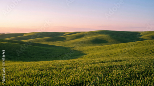 Shadowed Green Hills at Sunset