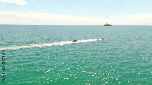 Aerial video taken with a drone on Santa Clara Beach on a sunny day with perfect weather next to the Pacific Ocean, in the province of Coclé, in Río Hato, Panama.	