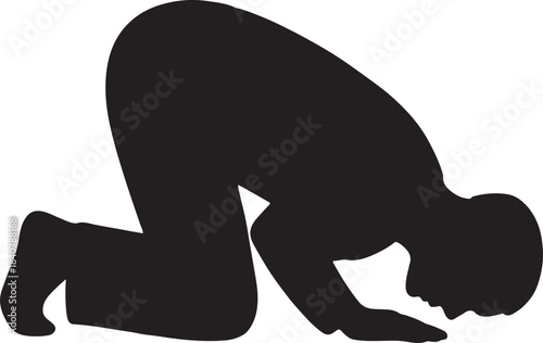 Silhouette of muslim man praying in prostration