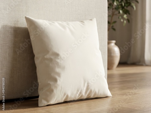 A soft cream pillow rests against a couch