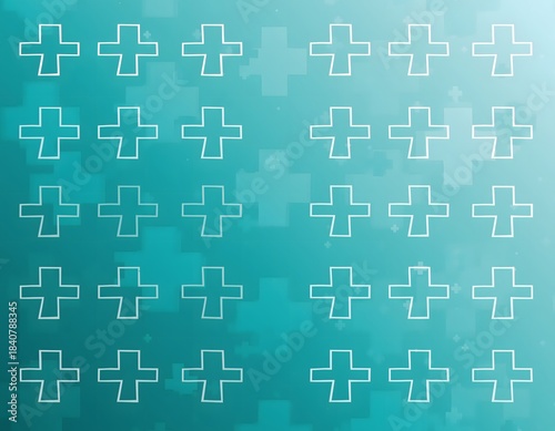 Calm Sterile Teal Gradient Background with Medical Cross Symbols for Healthcare and Clinical Design