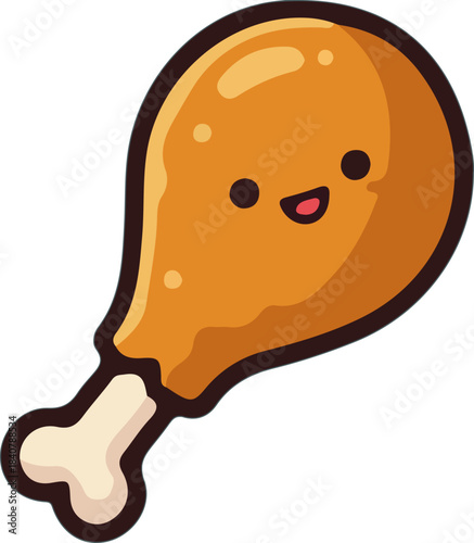 illustration of fried chicken with a kawaii smiling face