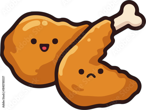 illustration of fried chicken with a kawaii smiling face