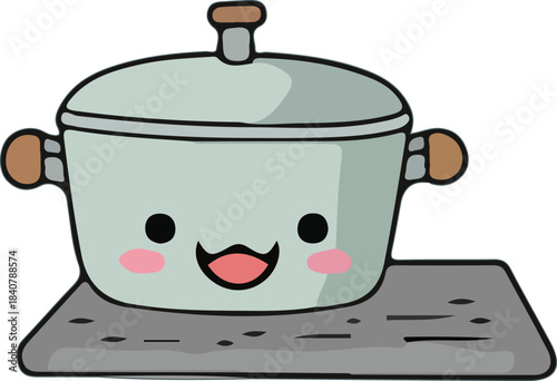 illustration of a cute pot with a kawaii smiling face 