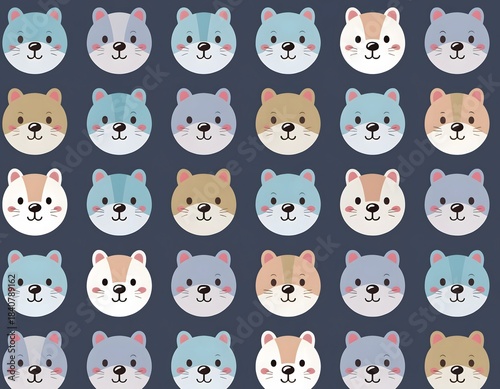 Cute Minimal Animal Noses Pattern in Tiny Icons, Seamless Decorative Design