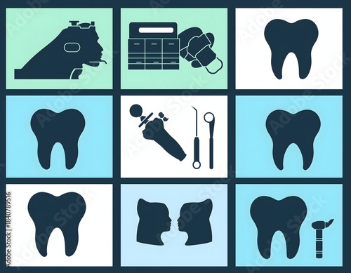 Dental Checkup Flyer Layout with Equipment Silhouettes, Modern Clinic Promotion Design