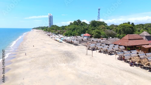 Aerial video taken with a drone on Santa Clara Beach on a sunny day with perfect weather next to the Pacific Ocean, in the province of Coclé, in Río Hato, Panama.	