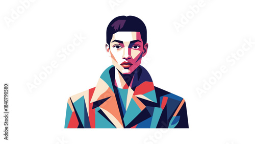 Geometric portrait of a person in a colorful coat