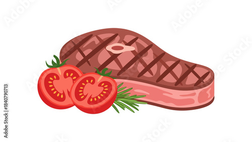 Grilled steak with tomatoes and rosemary