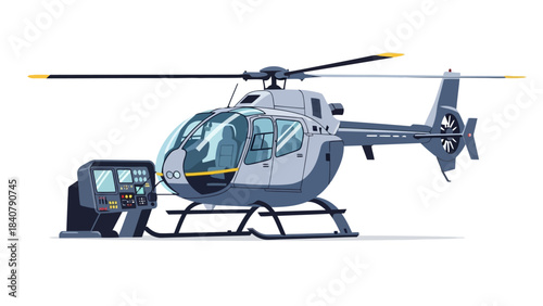 Helicopter and control panel on white background