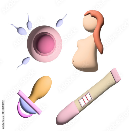 Pregnancy Kit Fertilization Motherhood Concept 3D Medical Baby Icons Set vector 