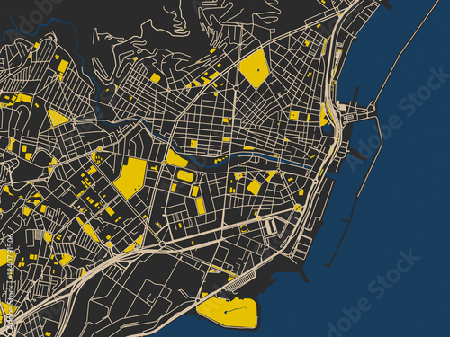 Schilderij op canvas Flat city map of Santa Cruz de Tenerife, Spain — near-black map field with ivory