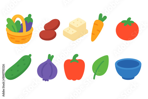Vegetables, vegan food flat icon set. Healthy, plant-based food, organic icons collection.