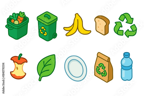 Eco, recycling flat icon set. Waste management, sustainability icons flat collection