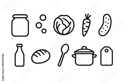 Grocery and food outline icon set. Essential cooking and kitchen outline icons collection