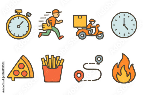 Food delivery, fast service line icon set. Quick, convenient order icons in line style
