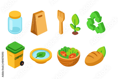 Sustainability, recycling 3d icon set. Eco-friendly, composting, green lifestyle icons