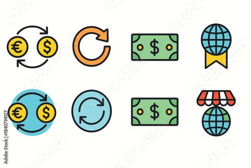 Finance and currency line icon set. Money, exchange, banking icons linear collection.