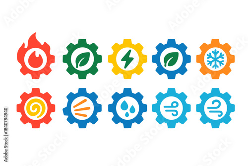 Energy and nature flat icon set. Sustainable and renewable energy icons collection