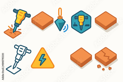 Construction tools icon set. Flat style collection for construction and safety themes