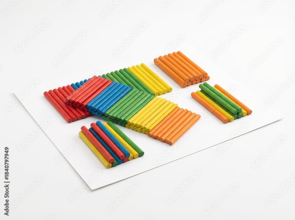 Fototapeta premium Colorful counting sticks arranged in patterns for learning