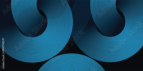 Blue abstract background with glowing circles. Swirl circular lines pattern. Geometric spiral. Twirl element. Modern graphic design.