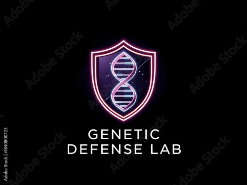 Free Download Digital representation of a genetic defense lab logo featuring a glowing neon dna helix inside a protective shield symbol. - GFXLoad