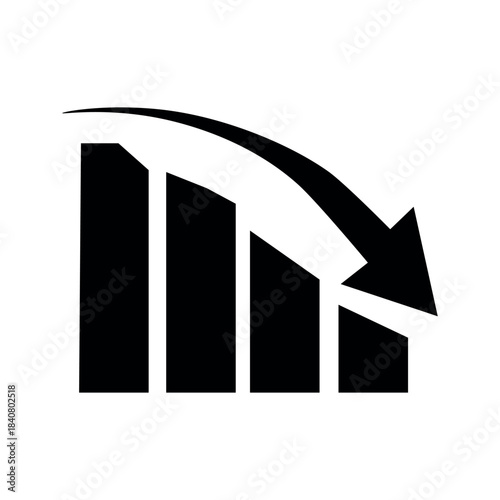 A stylized black icon representing a declining bar graph with a downward pointing arrow.