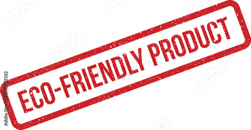 Textured red rubber stamp displaying ECO FRIENDLY PRODUCT, crafted with a rustic and authentic grunge appearance