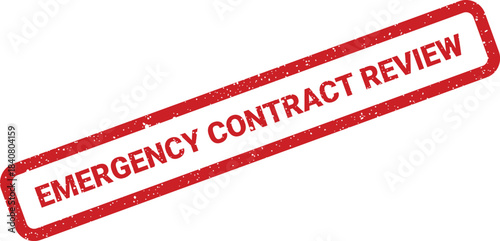 Textured red rubber stamp mark displaying EMERGENCY CONTRACT REVIEW for urgent legal document assessment