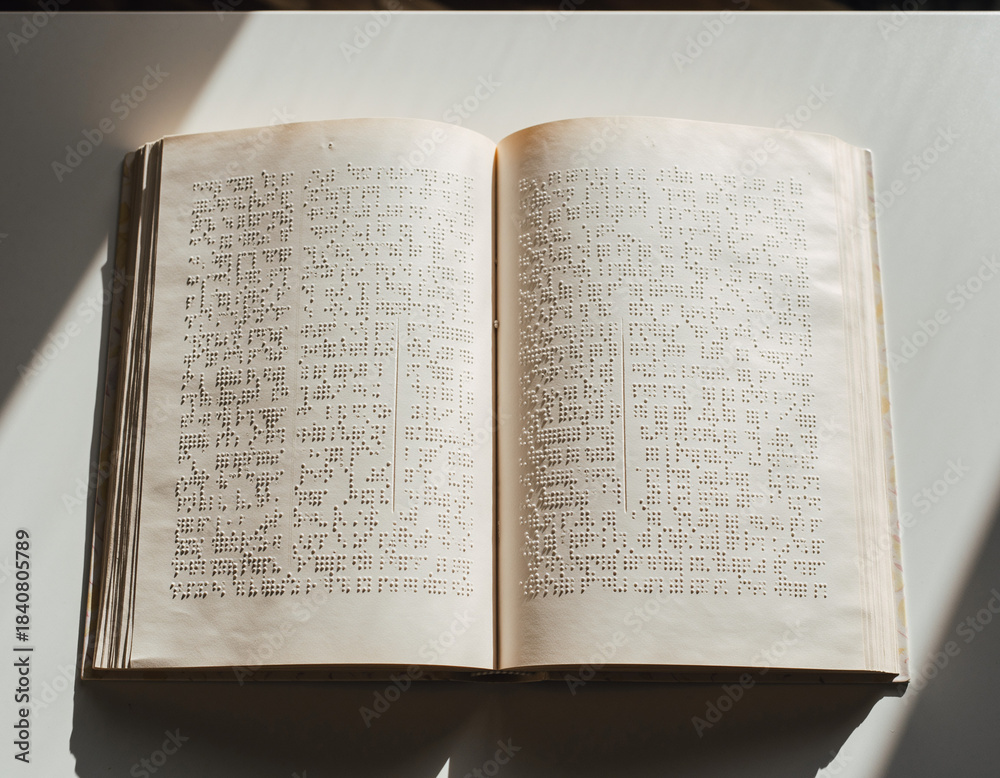 Obraz premium World Braille Day Flatlay Concept – Open Braille Book Minimalist Scene