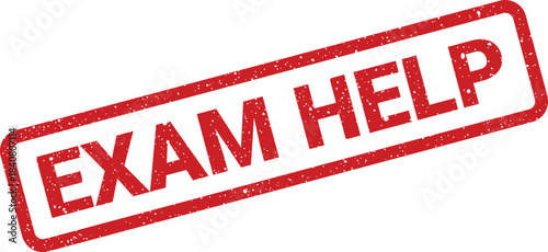 A rectangular distressed rubber stamp impression displaying the words EXAM HELP with a textured grunge effect
