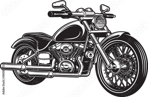 Vintage Cruiser Motorcycle Silhouette Vector Illustration