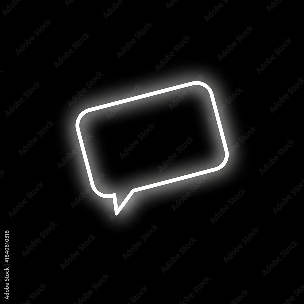 Fototapeta premium Glowing white line art of a speech bubble floats against a dark background