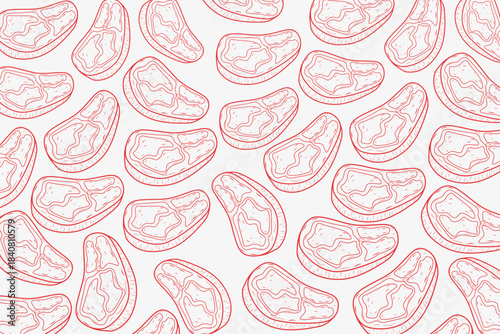 Minimalist Steak Line-Art Seamless Pattern in Warm Tones for Butcher Branding and Food Packaging