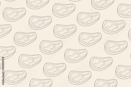 Minimalist Steak Line-Art Seamless Pattern in Warm Tones for Butcher Branding and Food Packaging