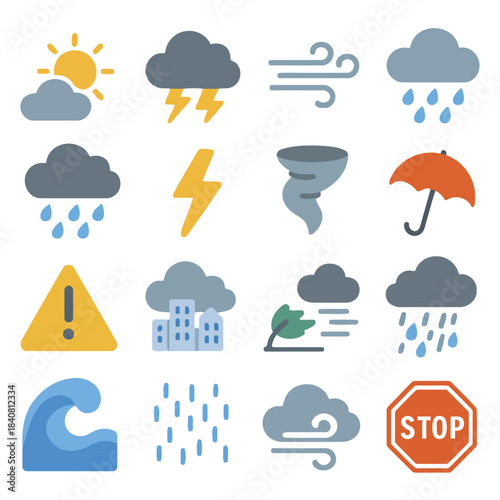 Weather Icons: A collection of weather icons representing a variety of conditions, from sunny days to stormy weather, and everything in between. Perfect for use in weather forecasts.