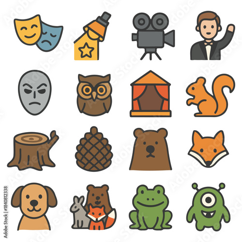 Assortment of Icons: A collection of diverse and creatively designed icons, perfect for visual communication, featuring a range of elements.